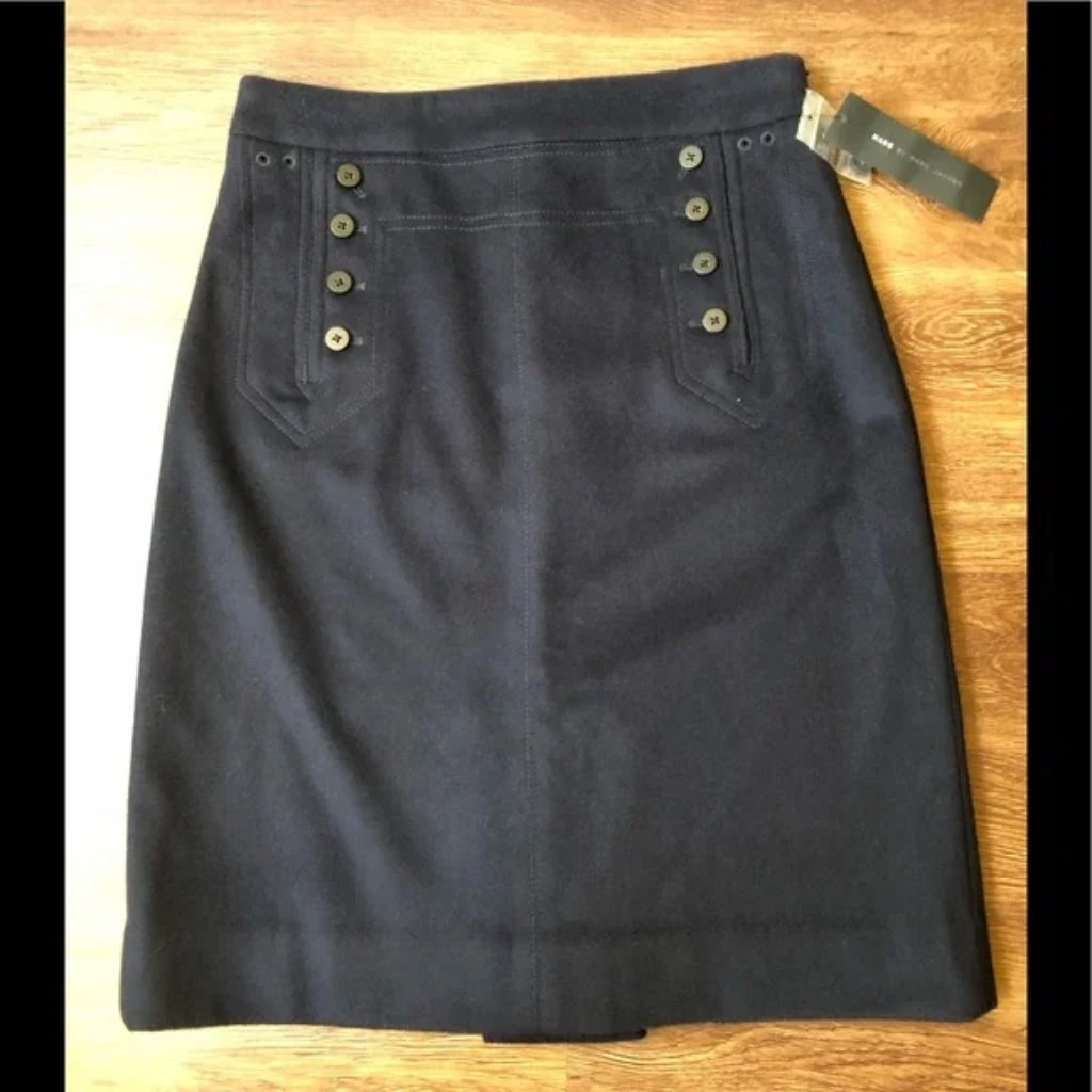 Marc By Marc Jacobs Navy Cashmere/Wool Blend A-Line Skirt Corset Back Size 8
